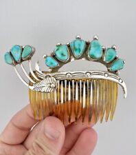 HUGE Vtg Navajo Royston Turquoise Sterling Silver Hair Ornament Comb 4