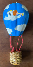 Vintage Hot Air Balloon Paper Mache w/Basket Hanging Ornament - Clouds Angel picture