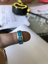 Vintage Native American Turquoise And Sterling Silver Band Sz 5-1/2.  picture
