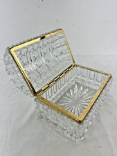 Vintage XL French Cut Crystal Domed Casket Hinged Trinket Jewelry Box Gilt Trim picture