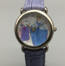 Vintage Timex Disney Cinderella Watch Women Silver Tone 30mm Leather New Battery picture