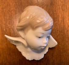 Lladro Cherub Angel VTG Figurine Porcelain Boy Memento Mori Wings Wall Heaven picture