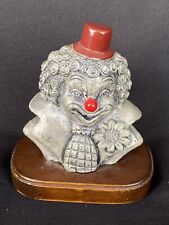 Vintage GEORGE GOOD Pewter and Enamel Clown Figurine Statue Wood Base picture