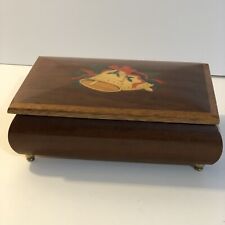 RARE Vintage inlaid Wood Christmas Music Box, Silver Bell on top picture