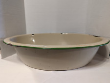 Large Enamelware Basin 1920's Cream Color with green trim Collectible Antique picture