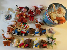 Lot 22 Vintage Christmas Flocked Santa Bear Soldier Berco Mini Ornaments Etc picture