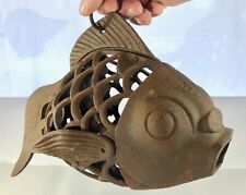 Cast Iron JAPANESE KOI FISH VOTIVE CANDLEHOLDER LANTERN Garden Art VTG Goldfish picture