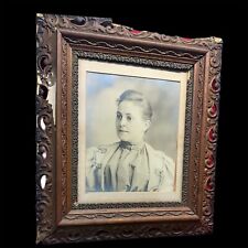Antique Large Victorian Carved Art wall  Lady Portrait Ornate  Oak Frame 26x29 picture
