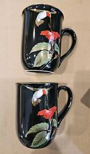 Vintage Otagiri Hummingbird And Hibiscus Black Coffee Mug Set picture