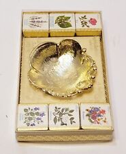 Vintage Delagar 6 English Bath Cubes Flower Scents Goldtone Metal Dish  picture