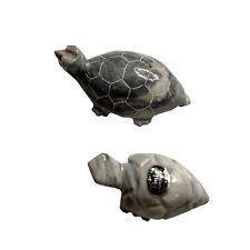 Vintage Gray Carved Onyx Animal Turtles Figurines Bundle Handmade Natural Stone picture