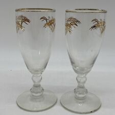 Vintage Homer Laughlin Wine Goblet Stemware 2 Glasses Prairie Gold Wheat Pattern picture