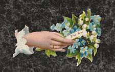 Victorian Era Die Cut Scrap Woman's Hand Holds Flowers 