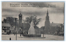 c1940's Monument Square and North & First Baptist Haverhill MA Postcard picture