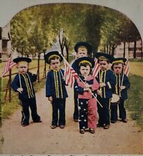 Stereoview Brave Boys In Blue Starting For Manila Children Dressed Up 1898 picture
