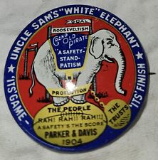 Uncle Sams White Elephant Rooseveltism Button Political Pin Pinback Vintage picture