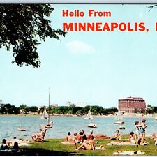 1963 Minneapolis MN Greetings Lake Calhoun Crowd Summer Picnic Hello Chrome A223 picture