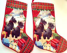 2 Vintage Lillian Vernon Needlepoint Christmas Stocking Wool Scotty Terrier Dogs picture