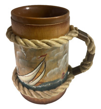 Vintage Wooden Handcrafted Wood Sea Beer Stein Mug 6.25