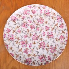 Pink Flowers Brown Leaves White Background Collector Plate picture