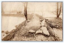 1913 Levee Back Of Cemetery Flood Disaster Sandbag Ohio OH RPPC Photo Postcard picture