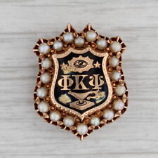 Antique Phi Kappa Psi Fraternity Pin 14k Gold Pearls Large Shield Badge picture