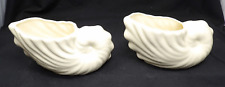 Two Matching Vintage Ivory USA Pottery Conch Sea Shell Planter 4