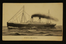 RMS Majestic SS Steamship Illustrated Postcard Black and White Boat Ship Ocean picture
