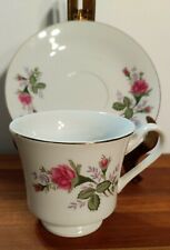 Silverie Fine China Demitasse Cup Saucer Set Red Roses Gold Trim Vintage picture