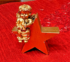 Adorable Vintage Cherub Angel Sitting on Star Candle Holder Christmas Unusual picture