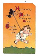 Early 1900's Sam Gabriel #124 Halloween Postcard Witch In The Moon, Toodler picture