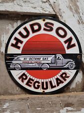 VINTAGE HUDSON PORCELAIN MOTOR OIL REGULAR HI-OCTANE GAS PUMP PLATE SIGN 12