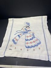 Vtg Hand Embroidered Crinoline Lady Southern Belle Table Runner Dresser Scarf #1 picture