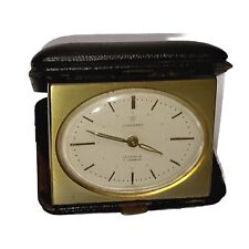 Vtg Junghans Travel Alarm Clock 7 Jewel Germany Genuine Leather - Working Tested picture