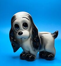 Vintage Ceramic Puppy Dog Planter Big Eyed Cocker Spaniel Black And White 5
