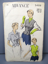 Vintage Advance Sewing Pattern 5486 Size 16 Bust 34 Hip 37 Womens Weskit Blouse picture