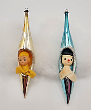 Vintage Icicle DIORAMA Mercury Glass Christmas ornaments teardrop Snowman Angel picture