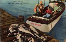 Tropical Florida End Of A Salt Water Fishing Trip Boat Sea Biscuit Vtg Postcard picture