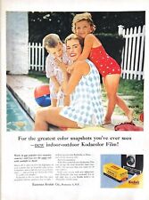 1956 Kodak Vintage Print Ad Kodacolor Mother With Children Pool Beach Ball   picture