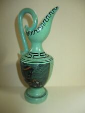 Vtg Handmade & Painted Green & Black Greek Pottery Vase Pitcher  6.5