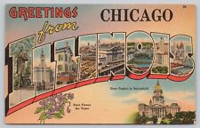 Postcard Greetings from Illinois Chicago large letter Curt Teich Linen picture
