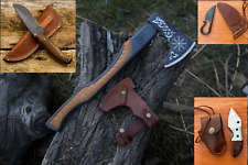 4pcs Set Handmade Carbon Steel Viking Axe Hunting Folding & Neck Knife Hiking picture