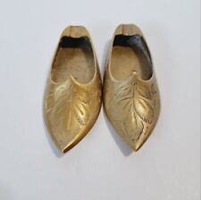 Vintage Pair of Brass Etched Slipper Shoe Personal Lucky Ashtray Decor picture