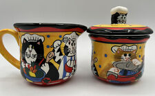 Vintage Cat Sugar & Creamer Catzilla Chefs Cooking Candace Reiter Y2K Lady Core picture