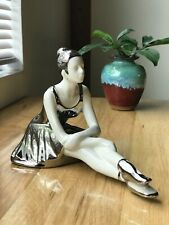 Elegant Ceramic Ballet Dancer Figurine Sculpture Silver & White Modern Decor picture