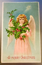 Christmas Postcard Angel Holly Star Of Bethlehem Embossed c1910's Posted picture