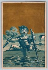 c. 1881 Boy Row Boat Caught A Crab - 'Blank' Victorian Trade Card picture