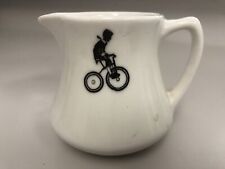 VINTAGE, IROQUOIS CHINA, SMALL PITCHER, WITH CHILDREN ON BICYCLE & JUMP ROPING. picture