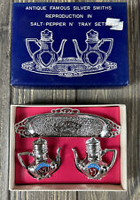 VTG Mini Antique Famous Silver Smiths Reproduction in Salt-Pepper N' Tray Set FL picture