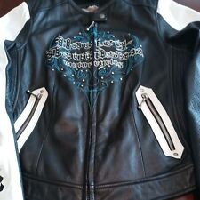 Harley Davidson Women KALEIDOSCOPE Colorblock White Leather Jacket SMALL picture